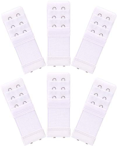 Akstore Lot de 6 rallonges de Soutien-Gorge élastiques Doux et Confortables avec 2 Crochets et 3 rangées, Blanc, Taille Unique
