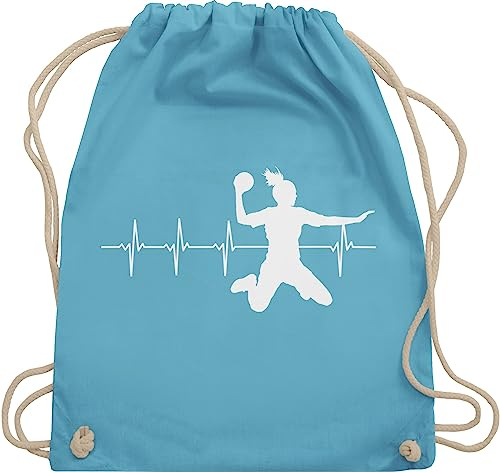 Turnbeutel Rucksack - EM 2026 Trikot Ersatz - Handball Herzschlag für Damen - Unisize - Hellblau - handballerinnen geschenk handballbeutel handballer handballerin beutel geschenke kinderturnbeutel