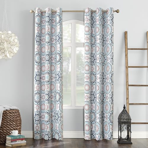 Sun Zero Nepal Global Medallion Print Blackout Grommet Curtain Panel, Stone, 40W x 63L (1 Panel)