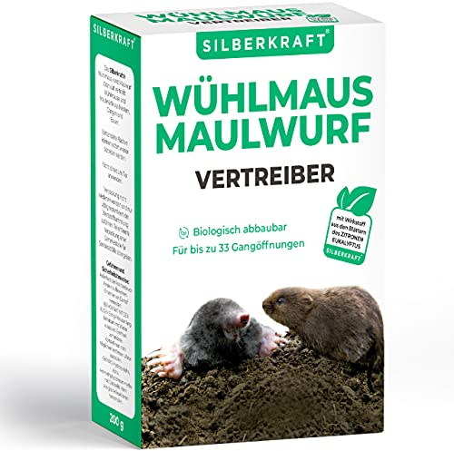 Silberkraft Wühlmaus- & Maulwurf-Vertreiber Granulat 200 g - Repellent zur Vertreibung über Duftstoffe - Anwendbar in Garten, Rasen, Beeten & Hochbeeten