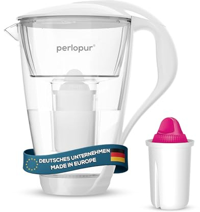 PearlCo - Carafe avec filtre à eau en verre - blanc - 1 cartouche AquaMag classic incluse (compatible avec Brita Classic)