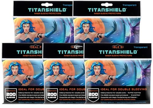 TitanShield (5 Packs of 200s /Total 1000 Sleeves) Inner Sleeve Protectors Perfect Size for Double Sleeving MTG Standard Deck