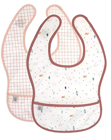 LÄSSIG Baby Lätzchen Set 2 Stk. mit Auffangschutz wasserabweisend Klettverschluss/Lightweight Bib Garden Explorer Schnecke