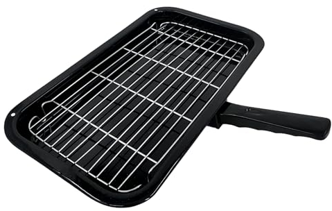 Samuel Groves Vitreous Enamel Universal Grill Pan & Handle, Wire Rack UK Made for Caravan, Campervans, Ovens & Grills (Large 40cm)