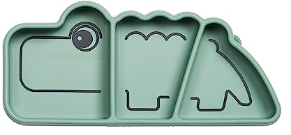 Done by Deer Stick & Stay Teller mit Unterteilung und Saugnäpf, Croco Grün - Kinderteller aus 100% Silikon - Silikonteller Baby Saugnapf mit Unterteilung, Geteilte Teller