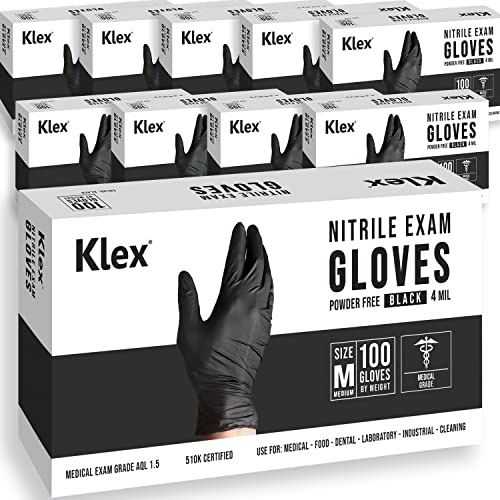 Klex Nitrile Exam Gloves - Medical Grade, Powder Free, Latex Rubber Free, Disposable, Food Safe (1000, Large)
