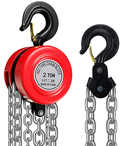 Anbull 2T Chain Hoist Hand Winch, Galvanised Chain, Oil-Free, 2000 kg Load Capacity Pulley Pulley Lifting Ratchet Hoist, 3 m Chain, 2.5 m Lifting Height Chain Block Lift