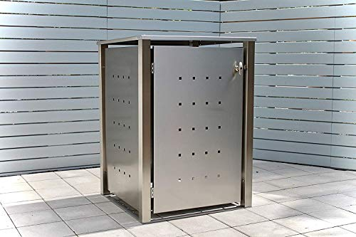 KIRCHBERGER METALL Mülltonnenbox 120 Liter aus Edelstahl 1er Box mit Befestigungsset abschließbarer Griff (Pflanzendach)