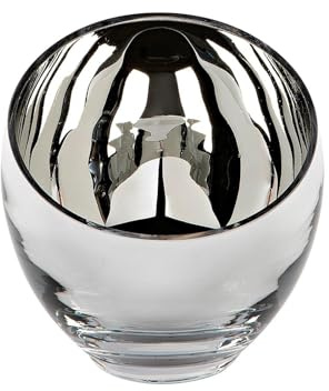 Fink eleganter silberner Teelichthalter Ø 11 cm Glas Kerzenhalter in kugeliger Vasenform