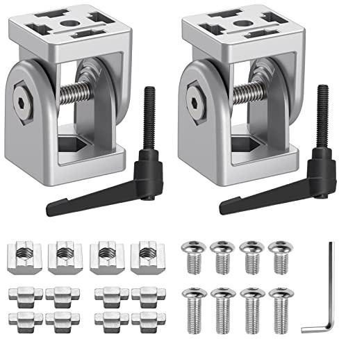 JiGiU 2PCS Gelenkverbinder Winkelverbinder für 4040 Aluprofil Nut 8, Silber | Einstellbarer Gelenk aus Zinklegierung, Flexibler Scharnier 180° Drehbar mit Klemmhebel für 3D-Drucker Montagezubehör
