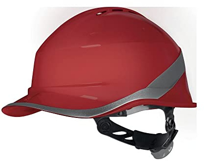 Bauhelm, belüftet, mit Baseball-Vorderseite, ABS-Kunststoff, Rotor-Verschluss, Kopfumfang 53-64 cm, Deltaplus Diamond VI Wind, Einheitsgröße, Rot