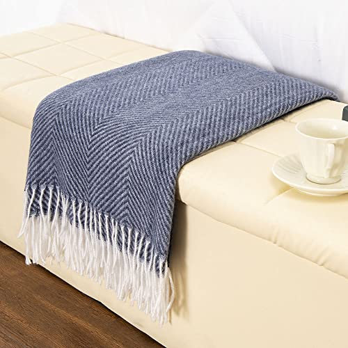 Gealaek Decorative Herringbone Faux Cashmere Throw Blanket Navy Blue Cheveron Fringe Lightweight Fuzzy Soft Cozy Throws for Sofa Bed Farmhouse Throw Blanket 50 x 60