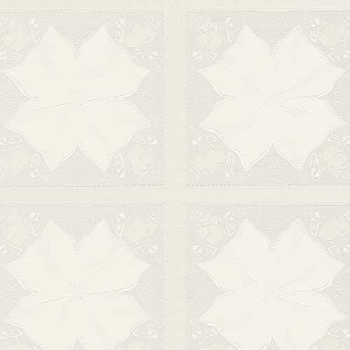 Papier peint baroque blanc crème | Tapisserie à motif couturier célèbre salon | Papier peint élégant design pour couloir & chambre adulte
