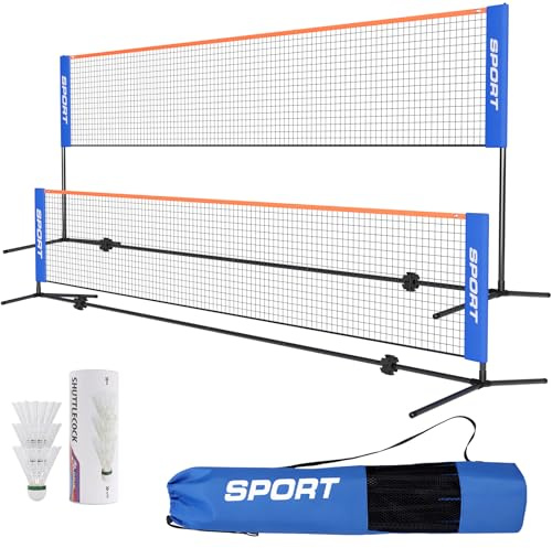 Rete da badminton, in nylon pieghevole, regolabile in altezza da 90 a 160 cm e borsa per il trasporto, per adulti e bambini, ideale per tennis, badminton o pallavolo (4 m)