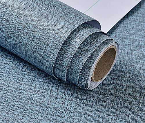 KHJH Papier Peint Adhesif, Lin Papier Peint en Vinyle Auto-Adhésif Aspect Bleu Marine Moderne Papier Peint À Peler Et À Coller Feuille De Meubles en Vinyle PVC Imperméable pour Rouleau D'Autocollant