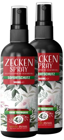 Nature Animal® 2X ZECKENSCHUTZ Spray für Hunde + Katzen mit Sofortwirkung – ZECKEN Abwehr für Ihr Haustier – natürliche Behandlung hochwirksam