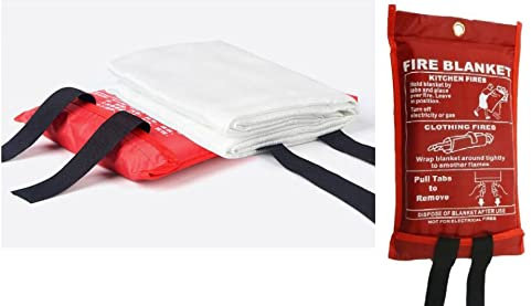 SAFETY+ Fire Blanket, Large, Fast Unfolding with Loops, 1x1m IDEAL FOR KITCHEN, OFFICE, HOME, GARAGE, CARAVAN ETC (1x1)