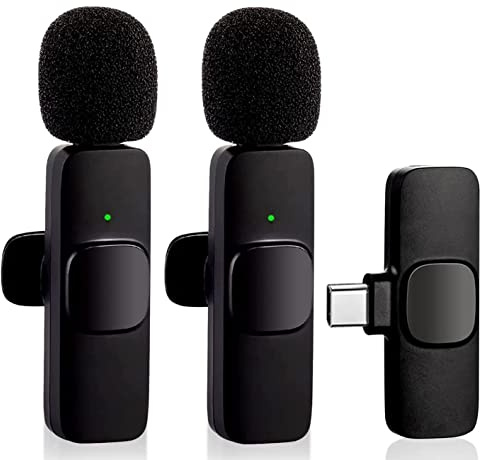 HMKCH Wireless Lavalier Microphone for Phone (USB-C), Dual Video Recording, Live Stream, Vlog, YouTube, TikTok, Facebook, Zoom - Noise Reduction & Plug Play (No Need App/Bluetooth), Schwarz