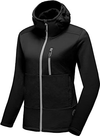 Little Donkey Andy Damen Jacke Fleece Strickjacke Strickfleece Outdoor Sweatshirt Wandern Kapuze Schwarz M