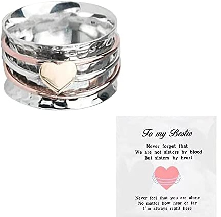 QKEPCY Bague Cœur Multicouche Argentée Bijou Amitié Message Personnalisé Accessoire Déclaration Sentiment Éternel