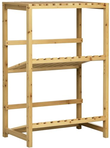 Outsunny Getränkekistenständer, Getränkekistenregal, Kistenregal mit 2 Gekippten Regalen, Flaschenkastenregal für 4 Getränkekisten, Natur, 74 x 45 x 111 cm