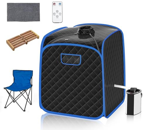 RELAX4LIFE Portable Sauna Tent, 3L Sauna Pot Bath Box with 9-Gear Adjustable Temperature & Timer, Chair, Mat, Herbal Box & Massage Foot Roller, Steam Cabin Home Sauna Spa for Relaxing Body (Black)