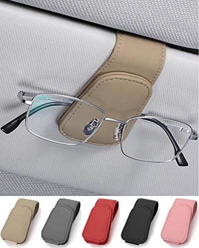 JEJA Soporte para Gafas de Sol para Coche, Cuero Soporte para Gafas de Sol, Coche, Ticket Tarjetas, Clip Gafas, Soporte para Parasoles de Coche, Beige