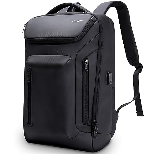 HOMIEE Travel Laptop Backpack Mens,15.6-17.3 Inch Laptop Rucksack,Womens Large Daypack,Anti-Theft Business Vacuum Backpack Travel Bag with USB Port 25L-38L Waterproof Work School Bag (15.6inch-Black)