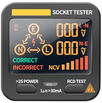 Steckdosentester mit RCD Prüfung, Spannungsprüfer Digitales LCD Voltage Display EU-Stecker, Polarisationselektroskop für Netzphasenteststecker für ANENG AC11