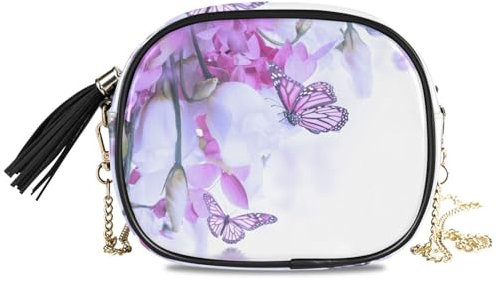 Mnsruu Crossbody Taschen für Frauen Lila Blume Schmetterling Stiefmütterchen Cross Body Bag Kleine Handtaschen Clutch Umhängetasche Mode Telefon Geldbörse mit Kettenriemen, A895, Small