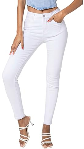 Nina Carter Vaqueros de Mujer de Cintura Alta Elásticos Pantalones Lavados Aspecto Plisado Elásticos Elegantes Pitillo Longitud hasta el Tobillo Aspecto Usado Desgastado, M