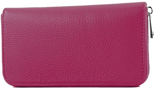 modamoda de SILBER-P02 Damen Leder Geldbörse Portemonnaie lang Handmade in Italy, Farbe:Pink