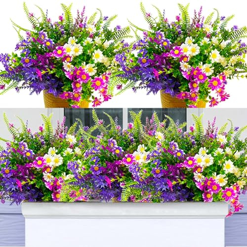 Jadeunm 8 Bündel Kunstblumen für Außen,Künstliche Blumen wie Echt Wetterfest Künstliche Balkonpflanzen Kunstpflanzen Außenbereich UV-beständig für Innen Außenbereich Balkon Garten Balkonkasten