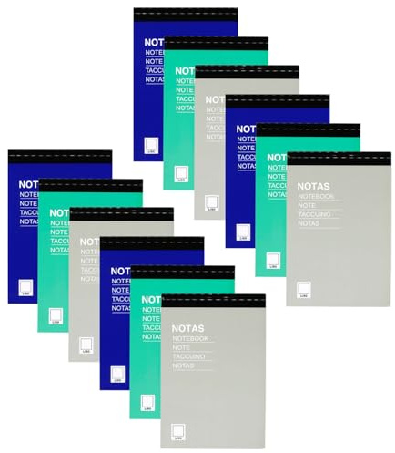 Acan Tradineur - Pack de 12 blocs de notas, 80 hojas lisas en blanco, incluyen matriz de corte y tapas de cartón, hacer anotaciones (Tamaño A5-145 x 210 mm - Color cubierta aleatorio)