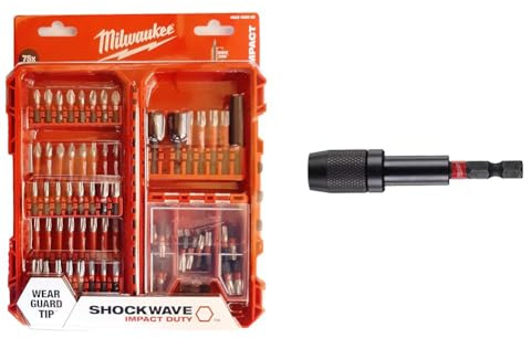 Milwaukee SHOCKWAVE - 75-teiliges - schlagfestes Bit Set Impact Duty 4932492008 Bitsatz (TX-, PZ-, PH-, HEX-, TXBO-, Zubehör für Schlagschrauber und Schraubendreher) & MW4932459398 4932459398