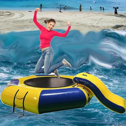 Hlixzoy Inflatable Water Trampoline with Slide, Portable Bouncing Swimming Platform, Leisure Water Trampoline, Lake, Swimming Pool, Sea Bouncing Swimming Platform,10FT