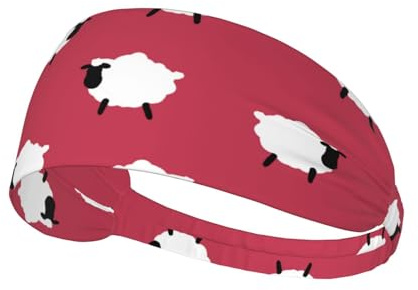 Sport-Stirnband, elastische Stirnbänder, Schweißbänder, Haarband für Fitnessstudio, Radfahren, Tennis,Niedlicher Schaf-Cartoon, weißes Schaf, rot Bedruckt