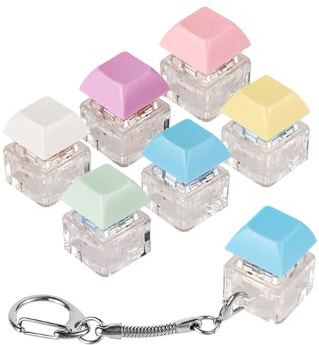 6pcs Keyboard Fidget, Clicky & Silent Fidget Keyboard Keychain Multicolored Mechanical Funny Button Keyring Clicker for Decompression Decoration