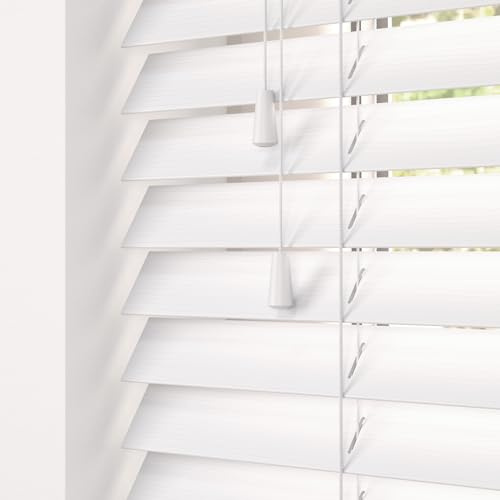 Hand Made To Measure FAUX WOOD Venetian Blinds - British Made - by HOMESMART BLINDS (Pure White Fine Grain)