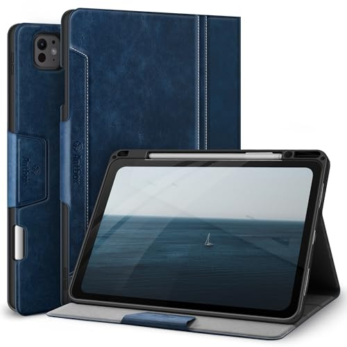 Antbox Hülle für iPad Pro 13 Zoll M5/M4 (2025/2024) Blau | PU Leder, Integrierter Stifthalter, Multi-Winkel-Ständer, Auto Schlaf/Wach Funktion, Pencil Pro/USB-C kompatibel