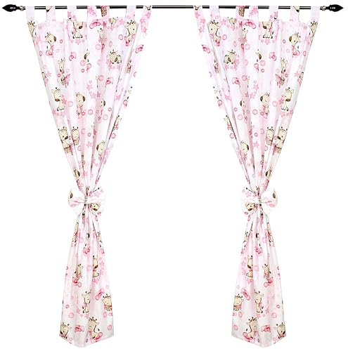 TupTam Kinderzimmer Vorhänge Baby Gardinen mit Schleifen 2er Set, Farbe: Giraffe/Rosa, Größe: ca. 155x95 cm