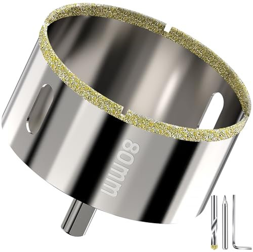 Punta per piastrelle, corona diamantata, sega a tazza diamantata, diametro 80 mm, con punta di centraggio, punta diamantata per piastrelle dure, fori perfetti su piastrelle dure, granito, ceramica,