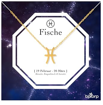 Bixorp Sternzeichenkette Sternzeichen-Anhänger aus Edelstahl in Gold/Silber – Zodiac-Halskette auf Geschenkkarte