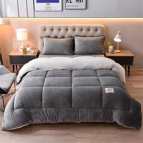 Dicke Bettdecke, Winter Steppdecke, Dicker Lamm-Kaschmir, Doppelseitige Samt Decke, Flauschige Kaschmir-Steppdecken, Winterwarm, Kern Aus Lammsamt, Plüsch Winterdecke (Light grey,200x230cm - 4KG)