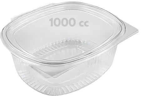 marketcaffe 100 Vaschette -1000cc per Alimenti Usa e Getta con Coperchio Ovali Trasparenti in Pet Misura Contenitori con Coperchio Unito Trasparente Chiusura ermetica MADE IN ITALY (1000 cc)