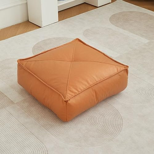 RCJCQSR Quadratisches großes PU-Leder-Bodenkissen, EPP-Partikel, langlebiges Bodenkissen, Yoga-Sitzkissen für Esszimmer, Wohnzimmer, Küche (Größe: 50 x 50 x 15 cm, Farbe: Orange)