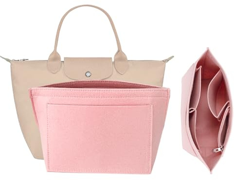 XSDSLS Handtaschen Organizer Geldbörsen-Organizer für Longchamp Filz Taschen Organizer mit mehreren Taschen für Longchamp Le Pliage Geldbörsenzubehör für Longchamp Tragetasche (Rosa, M)