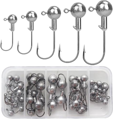 Anzuelos de Pesca, 25 Piezas/5 Tamaños Anzuelos de Pesca Mar con Cabeza de Plomada 2g 3,5g 5g 7g 10g Anzuelo de Plomo Afilados Anzuelos de Púas Pescado para el Cebo Suave, Pesca de Trucha de Lubina