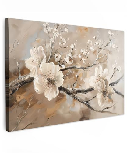 MuchoWow© Bild auf Leinwand Groß 120x80 cm XXL Schlafzimmer Bilder Badezimmer Wand Deko Wohnzimmer Modern Wanddeko Bilderwand Geschenk Blumen - Natur - Weiß - Blüte - Abstrakt