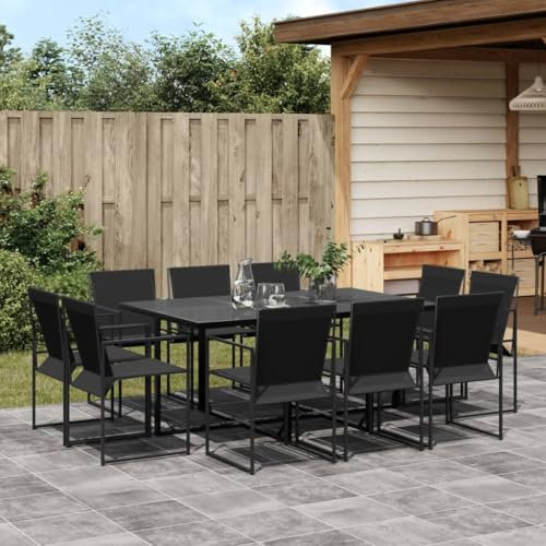 Homgoday Set da pranzo da giardino 11 pezzi textilene nero, sedia seduta poltrona tavolo cucina esterno terrazza patio balcone mobili tipo 2